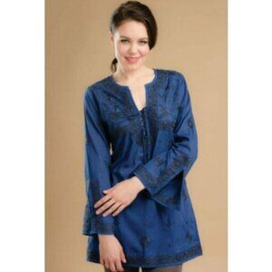 Navy Blue Cotton Embroidered Tunic Handmade